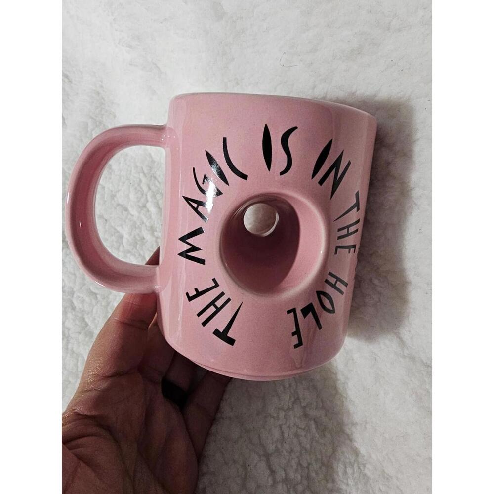 VOODOO Doughnut Coffee Mug Pink & Black "The Magic Is In The Hole" 4.25" Novelty - Picture 5 of 11